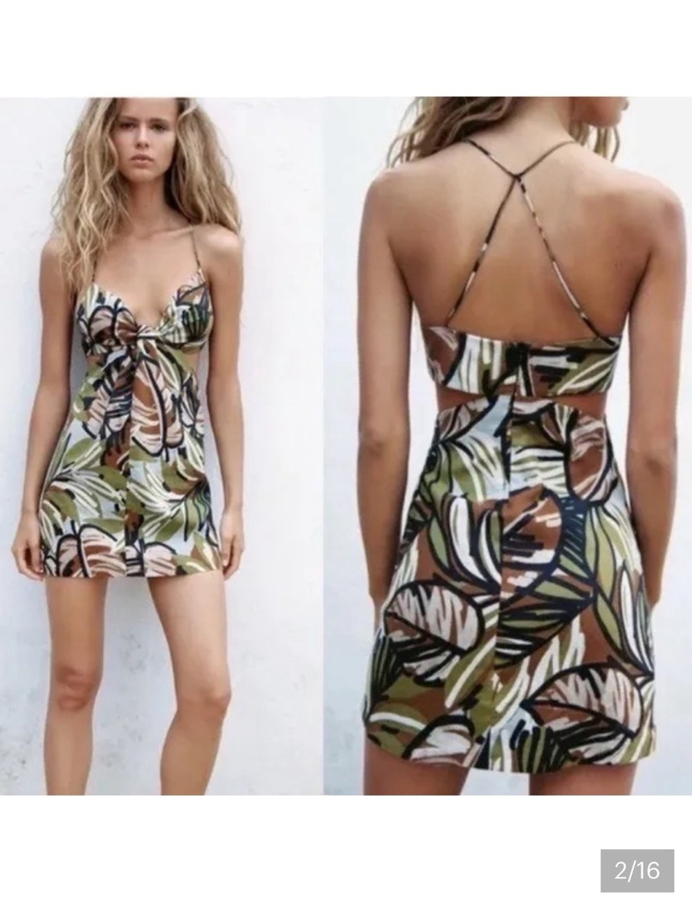 Zara NWOT Floral Print Linen Blend Strappy Sleeveless Cutout Mini Dress, Small - Picture 9 of 9